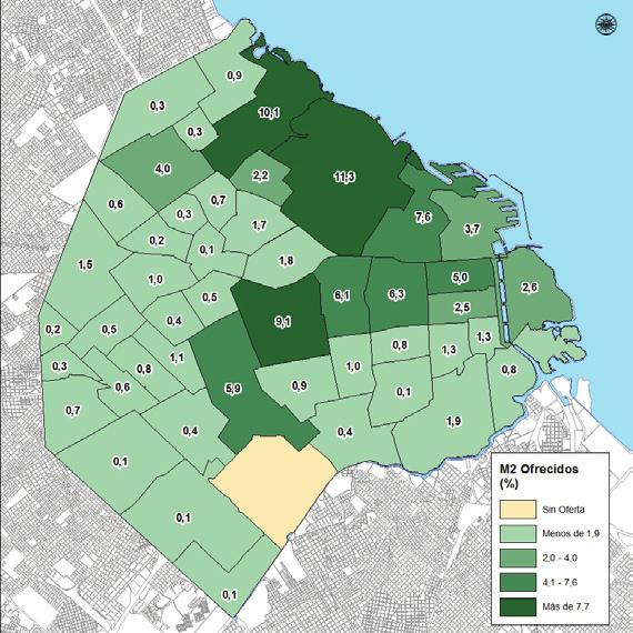 Distribución territorial de la oferta La distribución de la oferta de venta de los departamentos dividida en diferentes zonas de la ciudad refleja la mayor cantidad de ofertas localizadas en primer