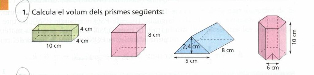 Exercici 7.- Calcula l àrea lateral i l àrea total del cilindre, del con i del tronc de con. R R = 6cm g = 8cm h g h = 24cm R = 7cm h r g R = 8cm r = 2cm h = 8cm R R Exercici 8.