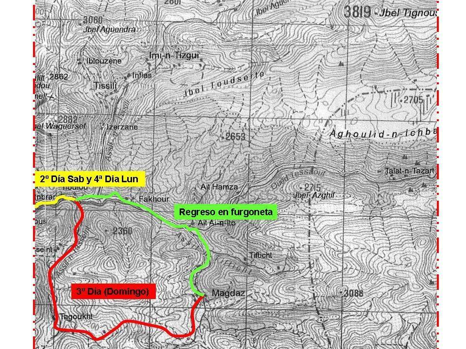Mapa del trekking: Catalogación, del treking Medio. 2º día treking de corta duración y sin desnivel, unos 3 kilómetros. Duración de unos 35 minutos.