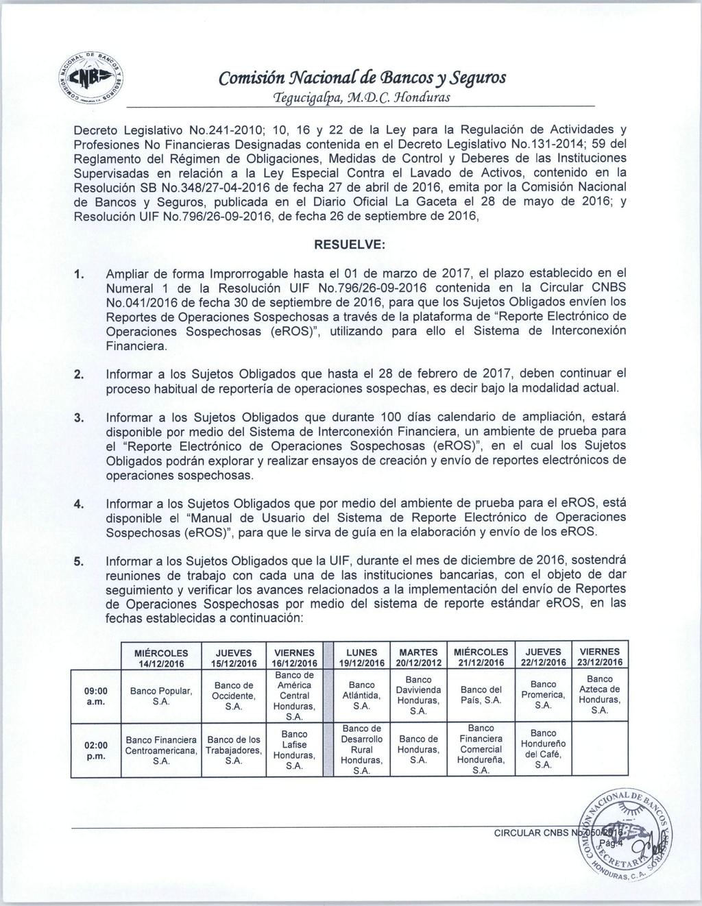 Comisión NacionaCde (sy Seguros TegucigaCpa, fm.(d.c- Honduras Decreto Legislativo No.