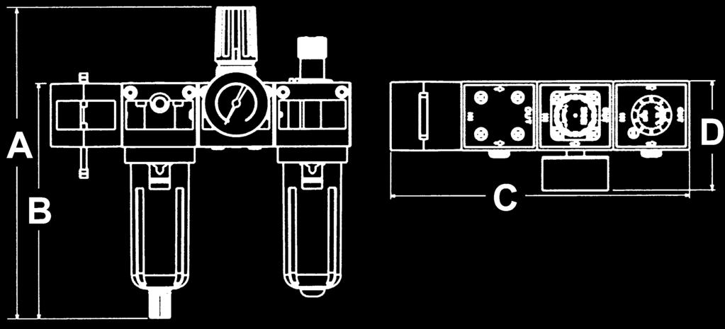 STOCKBLOK Combinaciones standards Dimensiones y Referencias Válvula de corte- Filtro con partículas - Regulador con manómetro - Lubricador Combinaciones y Dimensiones [mm] Referencia = Válvula de