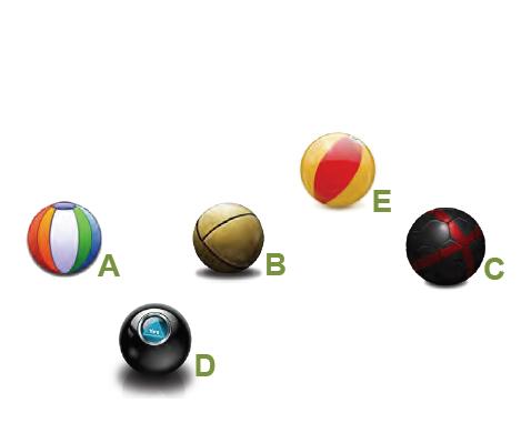 Observa que en la figura 1, cada pelota tiene una letra, la cual se utilizará para formar enunciados que describan su posición