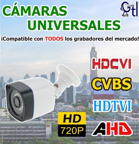 S 4 Nuevas cámaras Universales HD * Cámaras HD 720P * Sensor 1/4 CMOS Aptina/OV * Compatibles con todos los DVR del mercado: Tecnologías TVI, CVI, AHD, CVBS. * Infrarrojos para visión nocturna.