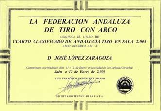 003 4º Clasificado, Campeonato de Andalucía, en  NO HAY FOTO José López
