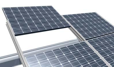 Vista de conjunto Módulo fotovoltaico con marco Perfiles transversales para los módulos fotovoltaicos 1 Soporte Diagonal Refuerzos Base o placas pesadas 2 Pieza de unión Tecnología Quickstone