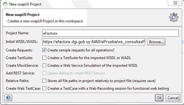 Desarrollo de un cliente para nuestro webservice Pruebas previas Antes de desarrollar un programa cliente para el webservice de DGI, recomendamos hacer pruebas con la herramienta SoapUI (www.soapui.