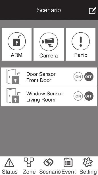 1. Entre en la pantalla Status. La pantalla exhibe los sensores sincronizados con el sistema y un grupo de iconos para acceder a otras funciones.