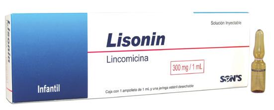 Lisonin Lincomicina Antibiótico Caja con 1 ampolleta de 2 ml y una jeringa estéril desechable Caja con 6 ampolletas de 2 ml La ampolleta