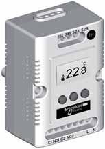 Dispositivos de control Termostato electrónico con pantalla LCD ClimaSys CC Regulador electrónico de temperatura. Tensiones de alimentación de 9 a 0 V, de 110 a 127 V y de 220 a 240 V.