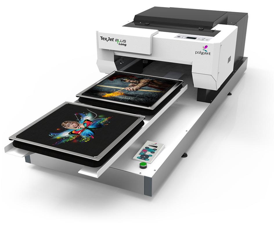 - Sólo se emplea una pantalla para el fondeado de la tinta serigrafíca blanca y la impresora Texjet PLUS Advanced con impresión directa en CMMYK.