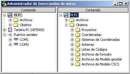 En la vista de estructura de árbol de la pantalla de lado derecho se muestran los Objetos de la base de datos de SKI-Pro y los Archivos contenidos en el disco duro de su PC (en las unidades de red).
