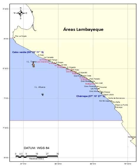 FIGURA 1 Mapa de ubicación de las zonas de pesca