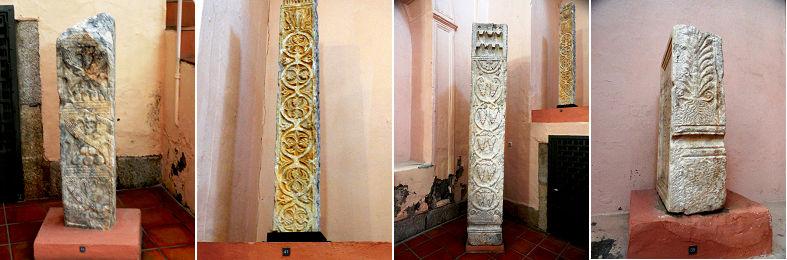 S. VII d.c. ❸ Pilastra decorada con racimos de uvas. Posible procedente del antiguo hospital de viajeros. ❹ Pilastra con cara decorada con palmas en torno a un tallo central.