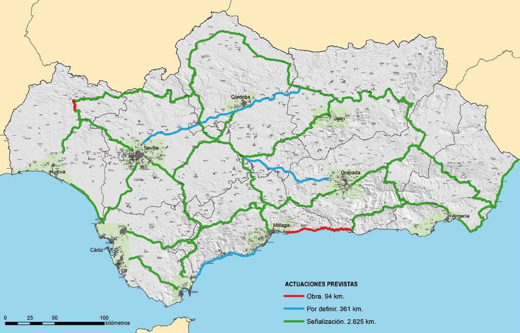 Mapa 8: Propuesta autonómica de la Red Andaluza de Vías Ciclistas.