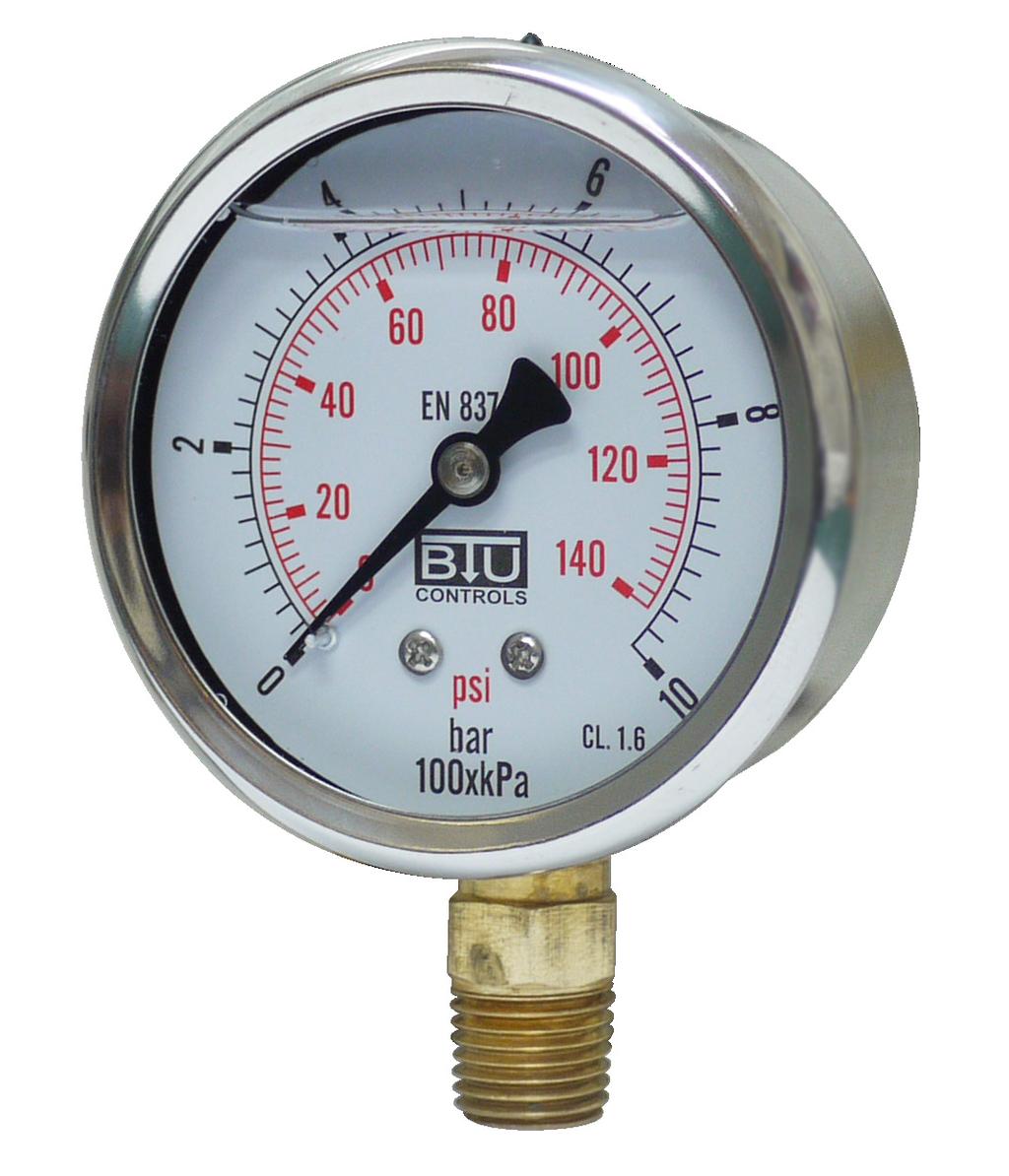 Manómetros con Glicerina Bourdon bronce 40.040 AGO / 12 Uso en gases y líquidos no viscosos, no corrosivos. Partes en contacto con fluido: Aleación cobre. Máxima Presión:75 % FSD presión fija.