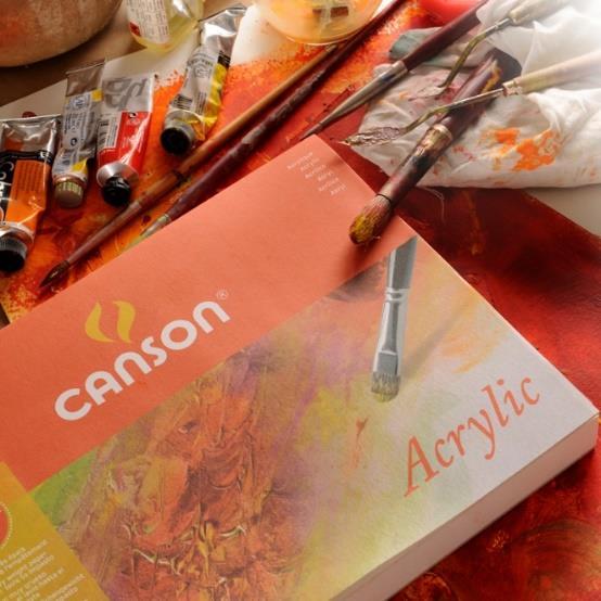 Canson Acrylic El papel Canson Acrylic es espeso y de alto gramaje, encolado en masa y en superficie, resistente y absorbente.