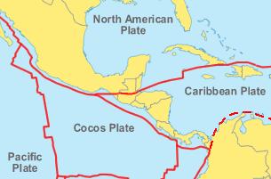La Placa de Cocos se subduce a lo largo de la Fosa Mesoamericana, debajo de la Placa de Norteamérica al norte