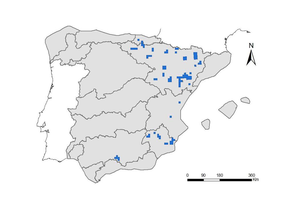 Figura 4: Presencia de mejillón cebra en la Península Ibérica entre los años 2001-2012.