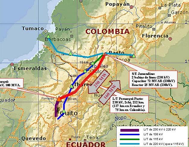 Colombia - Ecuador Interconexiones vigentes y en construcción OPERATIVA / EN CONSTRUCCIÓN 1. Pasto Quito: Operativa, desde 2003 2. Jamondino Santa Rosa: En construcción.
