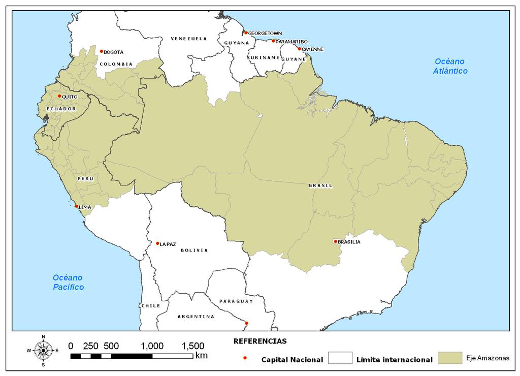 2. ÁREA DE INFLUENCIA El Área de Influencia (AI) del EID Amazonas corresponde a un vasto territorio de 8.060.911km 2 que incorpora al 45% de la superficie del continente Suramericano.