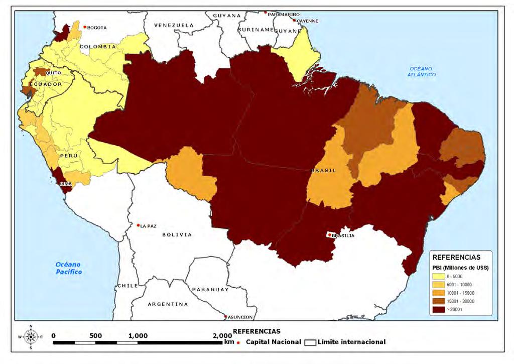 Figura N 5.2: Distribución territorial del PBI del EID Amazonas según países y UA Fuente: Elaboración propia según antecedentes proporcionados en el Cuadro N 5.1 En el Cuadro N 5.
