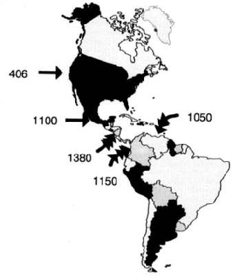 Fig. 1. Diversidad Pteridológica conocida en América Continental, pág. 102.