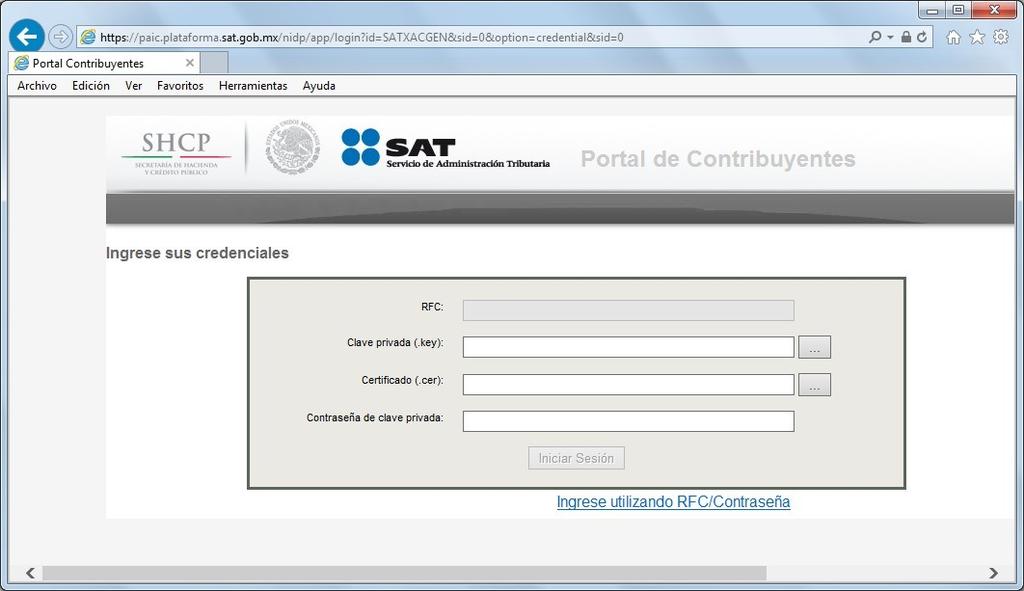 Enviar Solicitud al SAT 1. Usando el Navegador de Microsoft Internet Explorer, entrar el portal CertiSat. 2. Visitar: https://portalsat.plataforma.sat.gob.mx/ certisat 3.