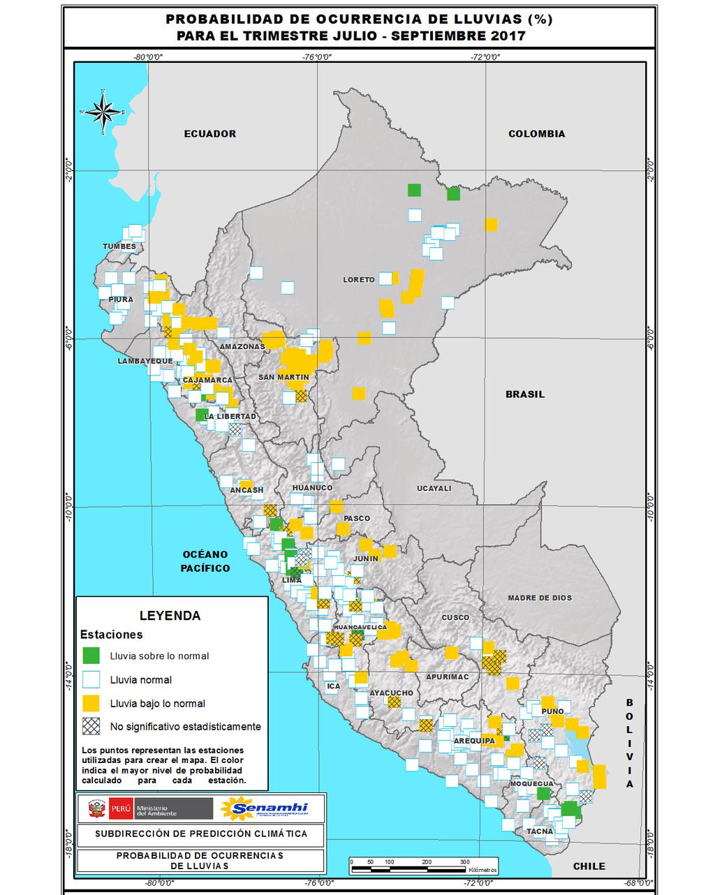 4. 3 PREVISIÓN ESTACIONAL DE LLUVIAS En el trimestre, se esperan condiciones de déficit a dentro de lo normal a lo largo de la región andina y amazónica.