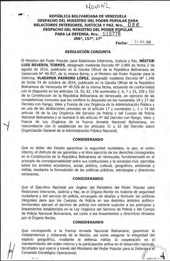 430.420 GACETA OFICIAL DE LA REPÚBLICA BOLIVARIANA DE VENEZUELA Lunes 5 de septiembre de 2016 Providencia mediante la cual se delega la atribución y firma para la aprobación de los actos y documentos