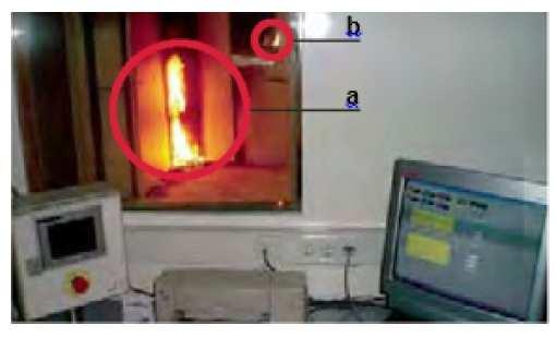 Un corto periodo anterior al encendido del quemador principal (a) se utiliza para cualificar el calor y el humo producido solo por el quemador, utilizando un quemador idéntico alejado de la muestra