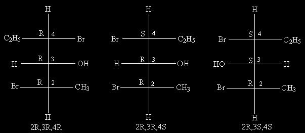 Si se tiene un tercer centro asimétrico en una molécula, nos encontramos con 8