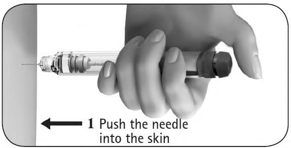 Inserte lentamente la totalidad de la aguja en la piel (1).