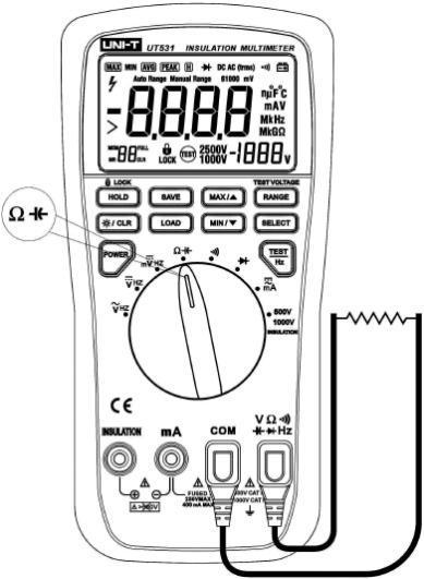 Cuando el rango de medición se supera, la pantalla muestra "OL" Para medir una tensión continúa en el rango mv: 1.