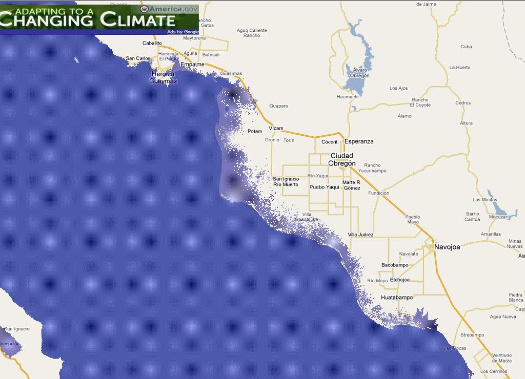 Escenario: elevación de 1 m del nivel del Golfo de California en el sur de Sonora Pérdida de