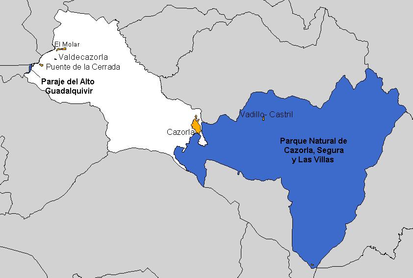 Datos básicos del Parque Natural Sierras de Cazorla, Segura y Las Villas Localización geográfica: Nordeste de la provincia de Jaén. Coordenadas: 38º 5'N; 2º 45'O. Fecha de declaración: 1989.