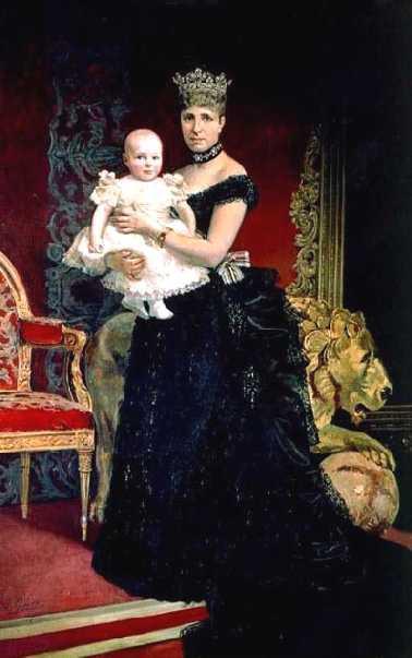 La Regente María Cristina de Habsburgo con su hijo Alfonso XIII.