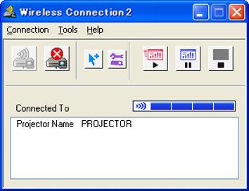 Cuando el ordenador encuentre al Proyector de datos se cerrará el cuadro de diálogo anterior. A continuación, aparecerá la ventana de Wireless Connection en la pantalla del ordenador.