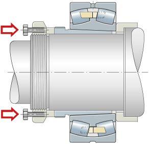 Métodos de montaje Tuerca de eje con tornillos de presión En rodamientos mayores se requieren considerables fuerzas para apretar la tuerca.