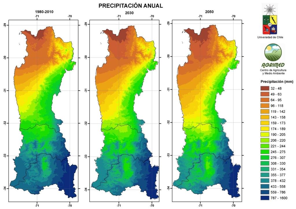Cambios Climáticos esperados en Chile: precipitación Región central 2013.