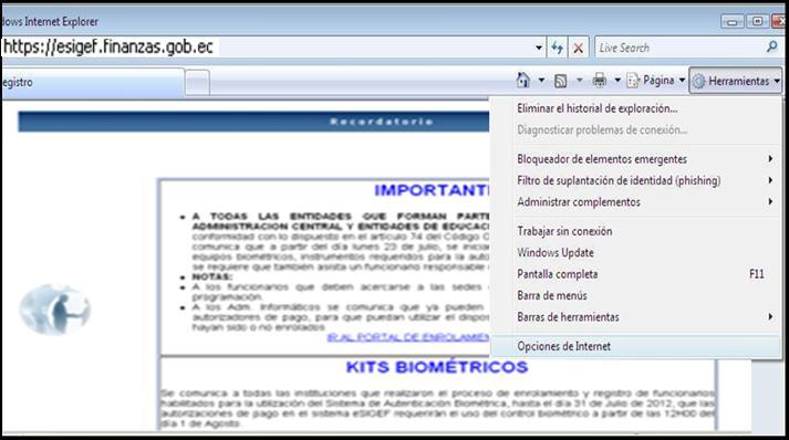 Servir como manual de referencia. 3. Configuración Internet Explorer 8. Nº Descripción Detalle 1.