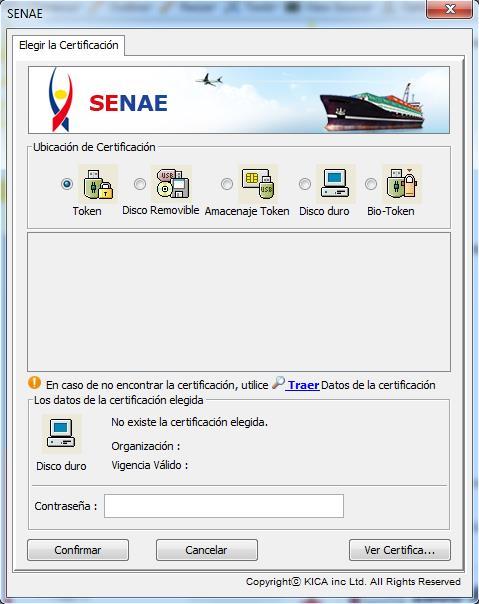 En caso de haber hecho clic en el botón [Sí] en el paso anterior, se abre una nueva ventana de autenticación de SENAE Y