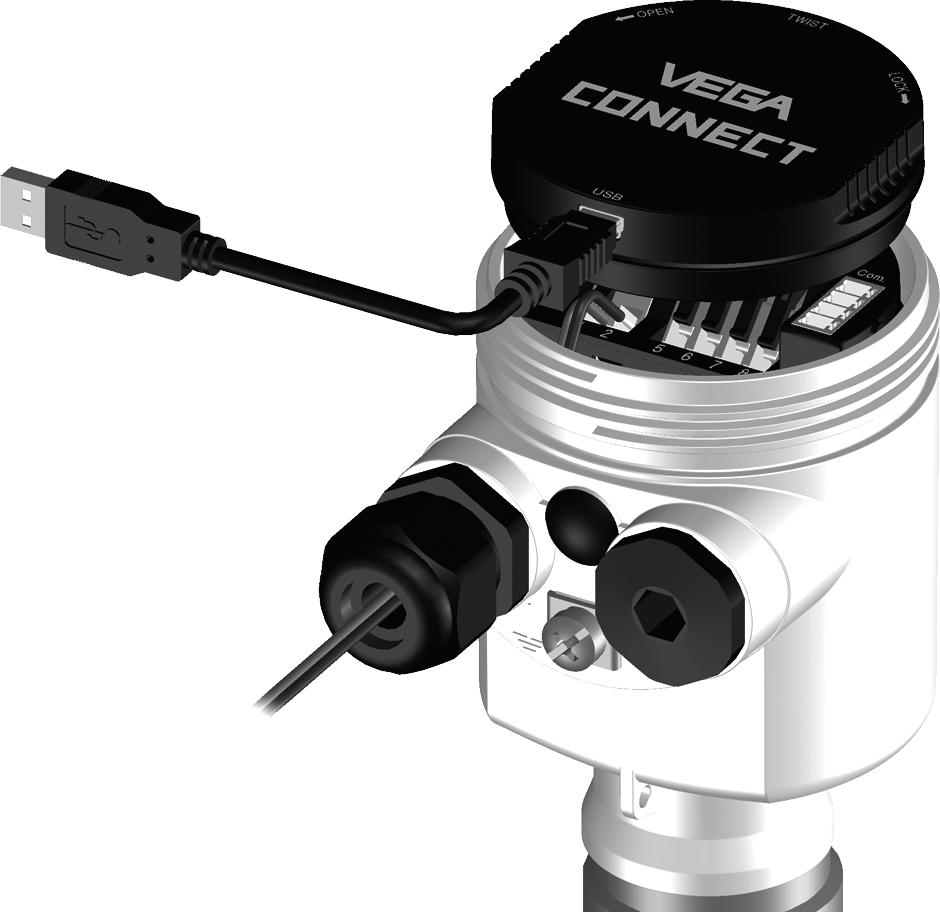 VEGACONNECT 3 con cable adaptador I²C (Nº de artículo..733) así como una fuente de alimentación. 5.