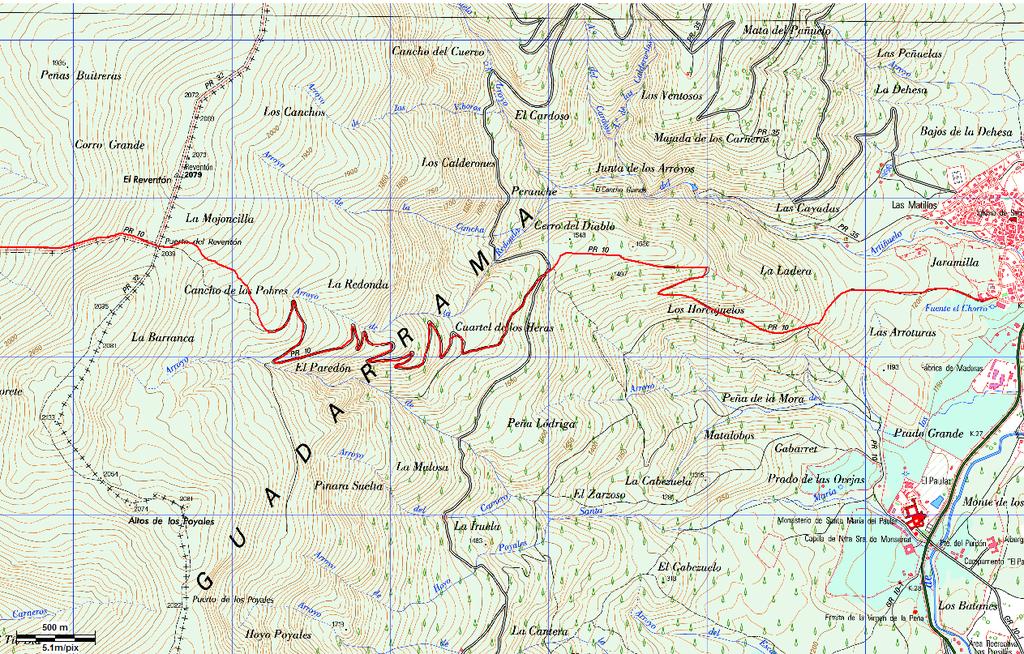 RECORRIDO: Secuenciación: Rascafría (1.830 m) Peñas del Carro del Diablo (1.548 m) - Puerto del Reventón (2.039 m) Refugio Fuente del Infante (1.835 m) - El Chorro Grande (1.