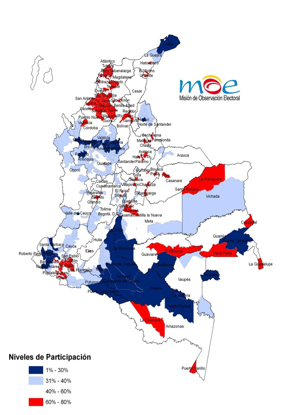 PARTICIPACIÓN ELECTORAL Número de municipios entre 10% y 30% Número de municipios entre 31%-