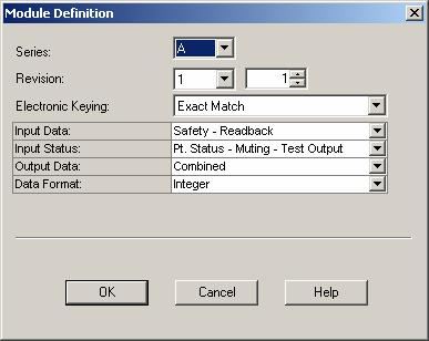 El módulo 1791DS-IB8XOB8 se configura de la siguiente manera: Las opciones para Input Data son: Point Status / Muting. Combined Status / Muting.