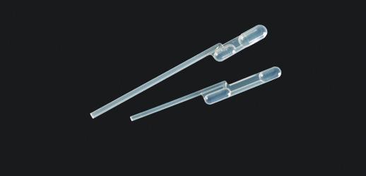 Pipetas de exacto Fabricadas en polietileno inerte de baja densidad, se usan como medidores de, para incorporar en kits de reactivos, pruebas de embarazo, etc.