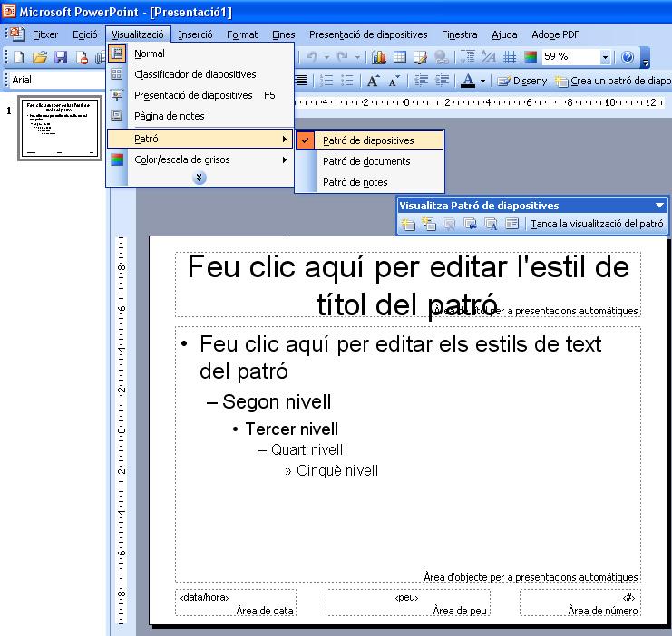Guia de Microsoft PowerPoint 2003 Passos que s han de seguir Seleccionar els patrons