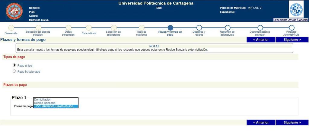 INTRODUCCIÓN Como novedad en el curso 2017-18, la Universidad Politécnica de Cartagena ha incluido como método de pago para los recibos de matrícula el pago por tarjeta de crédito.