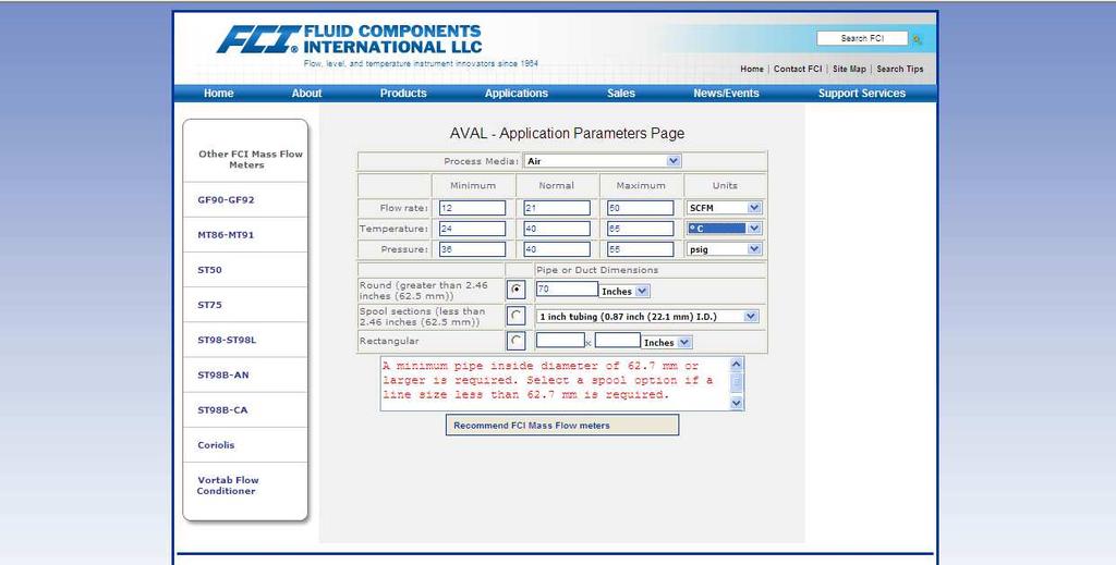 Capítulo IV Aplicaciones del programa Figura 4.10Software Fluid ComponentsInternational LLC seleccionador de medidores másicos.