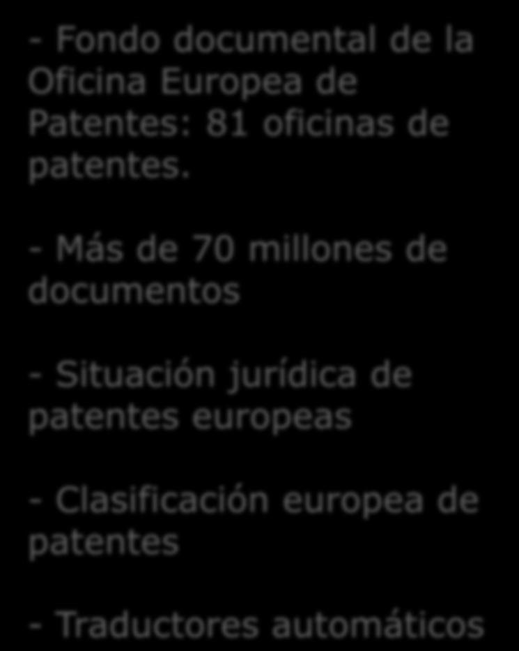 - Más de 70 millones de documentos - Situación jurídica de patentes